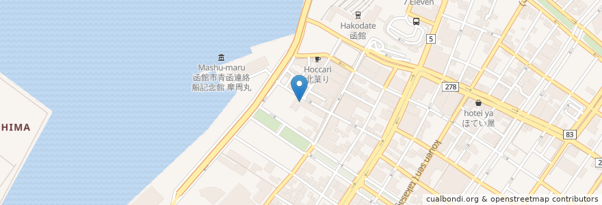 Mapa de ubicacion de うにむらかみ 函館本店 en اليابان, محافظة هوكايدو, 渡島総合振興局, 函館市.
