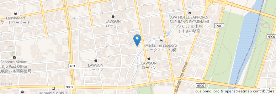 Mapa de ubicacion de 札幌南八条郵便局 en Jepun, 北海道, 石狩振興局, 札幌市, 中央区.