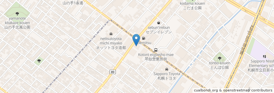 Mapa de ubicacion de とんでん en Japonya, 北海道, 石狩振興局, 札幌市, 中央区.