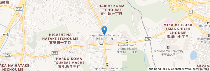 Mapa de ubicacion de 手打ち うどん 山の音 en Japón, Prefectura De Nara, 生駒市.
