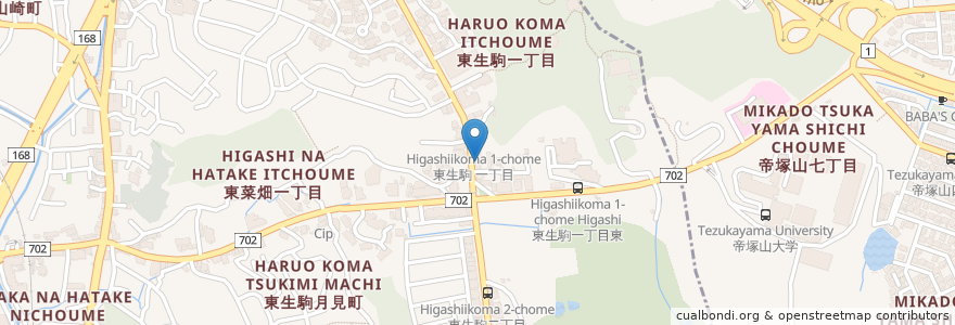 Mapa de ubicacion de 1丁目の 魚こう en Japón, Prefectura De Nara, 生駒市.