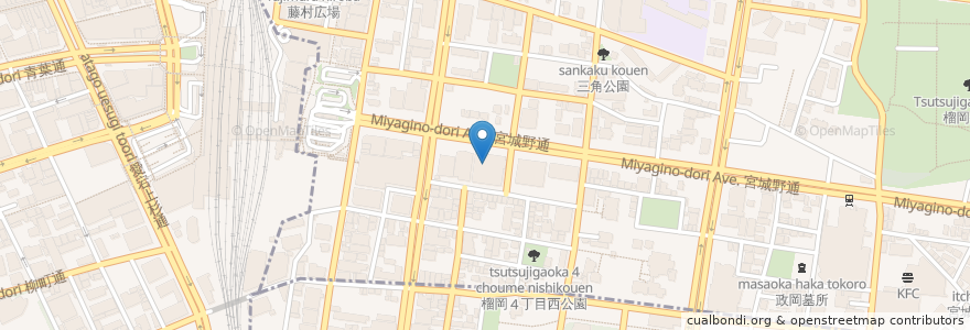Mapa de ubicacion de 榴岡図書館 en 日本, 宫城县, 仙台市, 青葉区, 宮城野区.