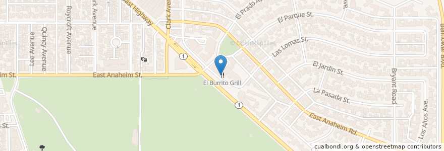 Mapa de ubicacion de El Burrito Grill en Amerika Syarikat, California, Los Angeles County, Long Beach.