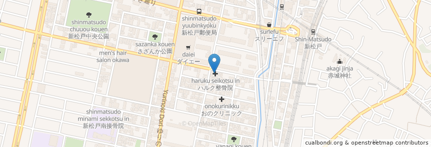Mapa de ubicacion de ハルク整骨院 en 日本, 千葉県, 松戸市.