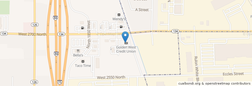 Mapa de ubicacion de Golden West Credit Union en United States, Utah, Weber County.