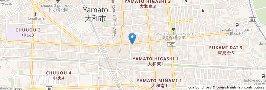 Mapa de ubicacion de 城南信用金庫 en 日本, 神奈川県, 大和市.