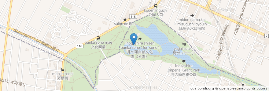 Mapa de ubicacion de 稲荷神社 en Japonya, 東京都, 武蔵野市.