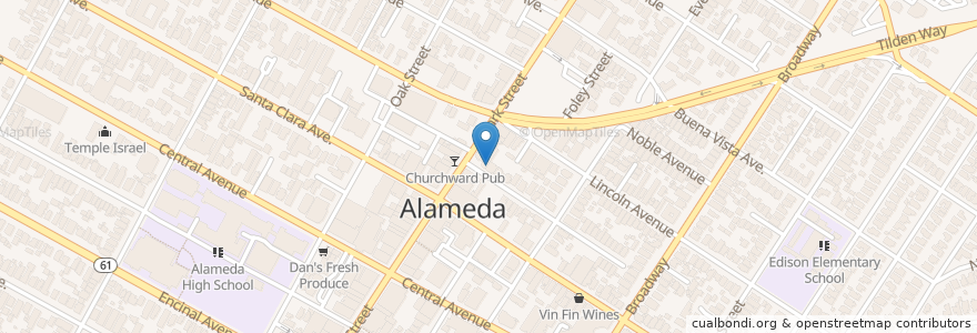 Mapa de ubicacion de Alameda Grill Hamburgers en Estados Unidos Da América, Califórnia, Condado De Alameda, Alameda.