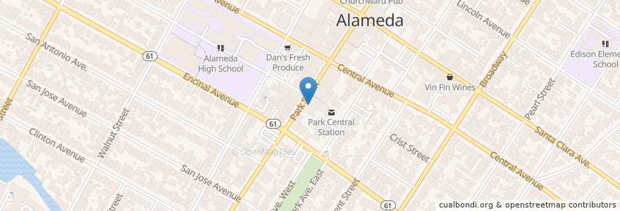 Mapa de ubicacion de Marley G’s pizzeria en アメリカ合衆国, カリフォルニア州, アラメダ郡, Alameda.