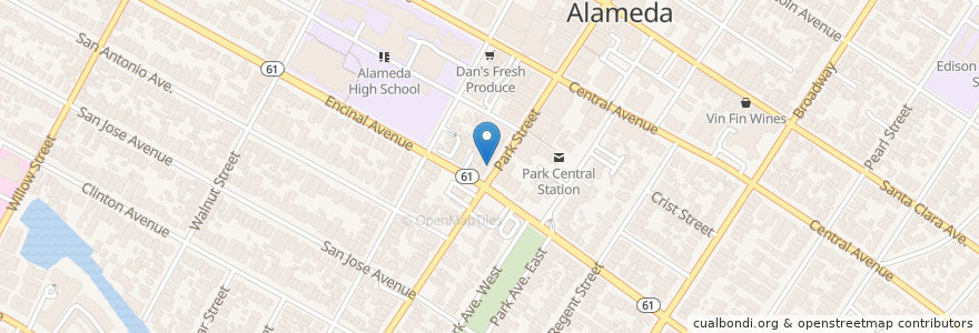 Mapa de ubicacion de Homeroom Racing Cafe en Vereinigte Staaten Von Amerika, Kalifornien, Alameda County, Alameda.