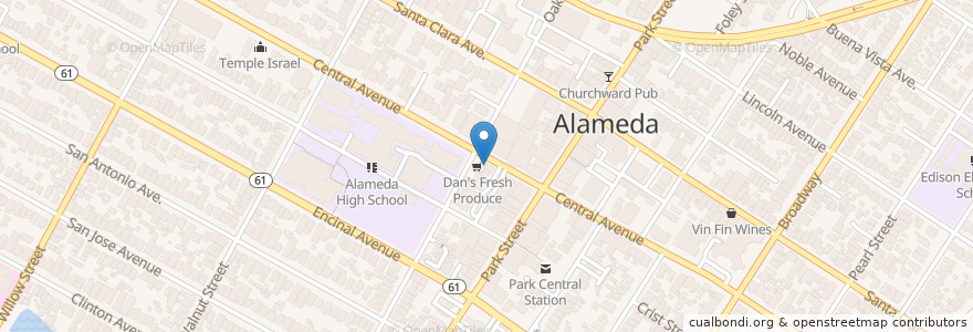 Mapa de ubicacion de Café Central en 미국, 캘리포니아주, 앨러미다 군, Alameda.