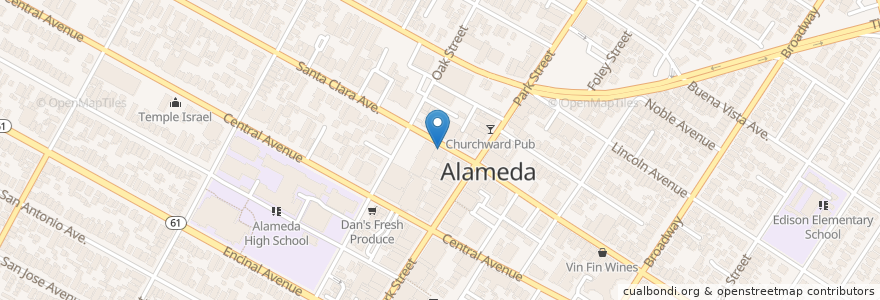 Mapa de ubicacion de Johnathan's Sandwich House en アメリカ合衆国, カリフォルニア州, アラメダ郡, Alameda.