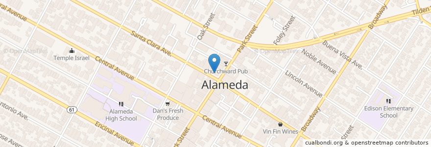Mapa de ubicacion de Cafe Fudgelato en United States, California, Alameda County, Alameda.