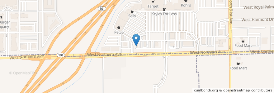 Mapa de ubicacion de Long John Silver's en Estados Unidos De América, Arizona, Maricopa County, Peoria.