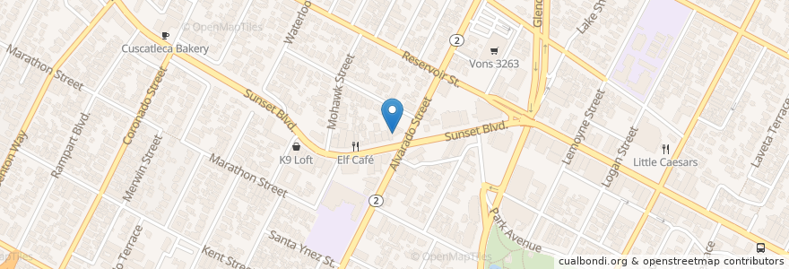 Mapa de ubicacion de K&K Donut en 美利坚合众国/美利堅合眾國, 加利福尼亚州/加利福尼亞州, 洛杉矶县, 洛杉矶.