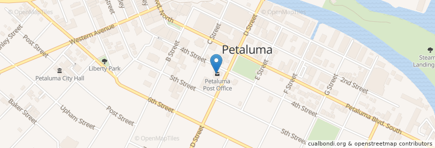 Mapa de ubicacion de Petaluma Post Office en 미국, 캘리포니아주, Sonoma County, Petaluma.