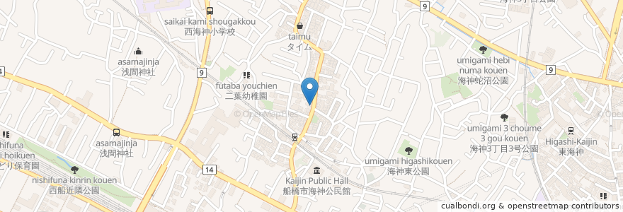 Mapa de ubicacion de 海神薬局 en Япония, Тиба, 船橋市.