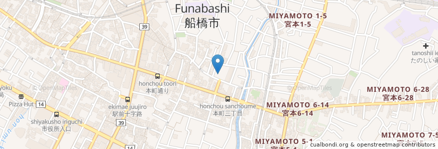 Mapa de ubicacion de 御蔵稲荷神社 en Japan, 千葉県, 船橋市.