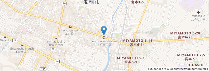 Mapa de ubicacion de 京葉銀行 en اليابان, 千葉県, 船橋市.