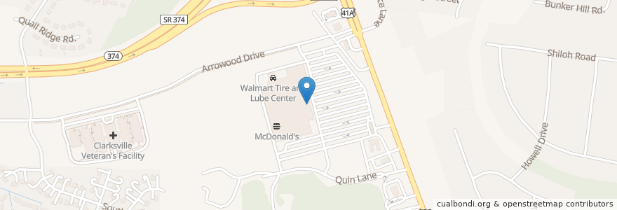 Mapa de ubicacion de US Bank Walmart en Amerika Syarikat, Tennessee, Montgomery County, Clarksville.