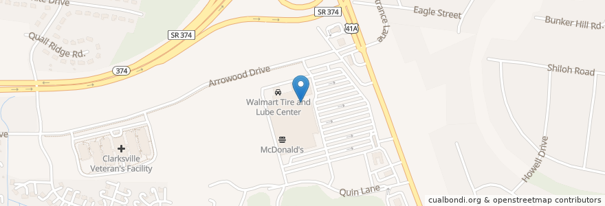 Mapa de ubicacion de Walmart Pharmacy en ایالات متحده آمریکا, تنسی, Montgomery County, Clarksville.
