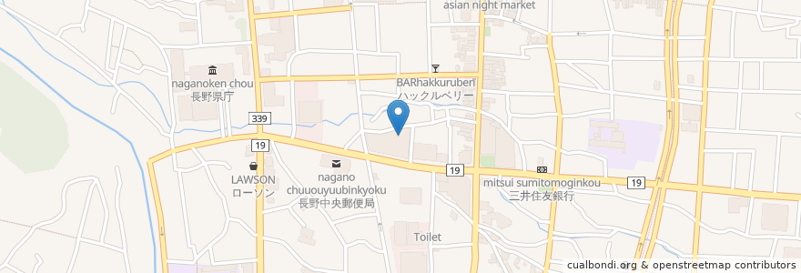 Mapa de ubicacion de 長野県信用組合 en 日本, 長野県, 長野市.