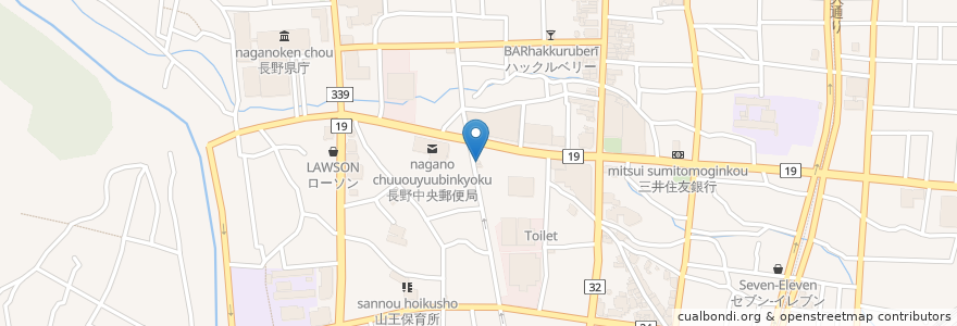 Mapa de ubicacion de 飲み喰い処 にしやま en Japan, Präfektur Nagano, 長野市.