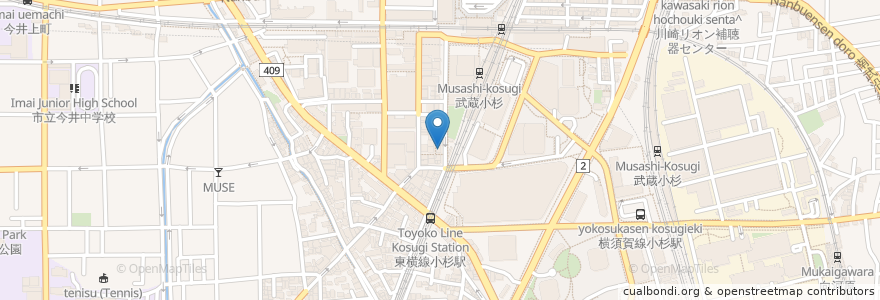 Mapa de ubicacion de やきとり家 すみれ en 일본, 가나가와현, 川崎市, 中原区.