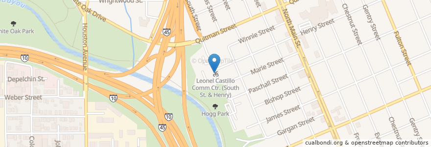 Mapa de ubicacion de Leonel Castillo Comm Ctr. (South St. & Henry) en United States, Texas, Houston, Harris County.