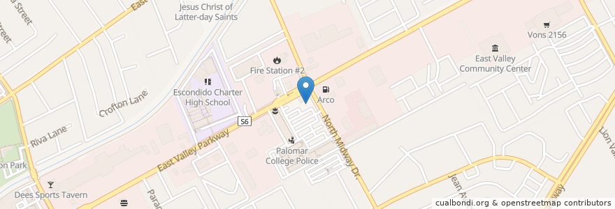 Mapa de ubicacion de Palomar College en ایالات متحده آمریکا, کالیفرنیا, San Diego County, Escondido.