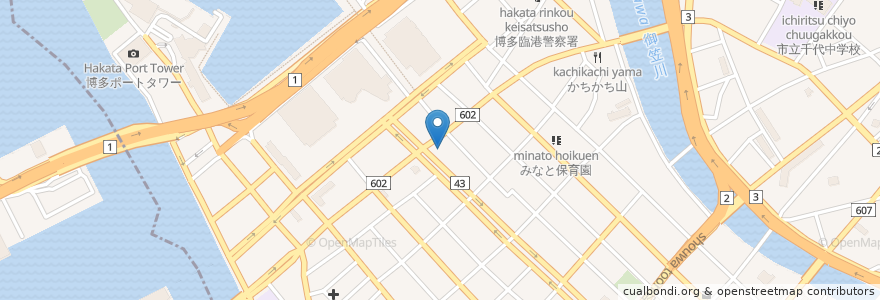 Mapa de ubicacion de かちかち山 en Giappone, Prefettura Di Fukuoka, 福岡市, 博多区.