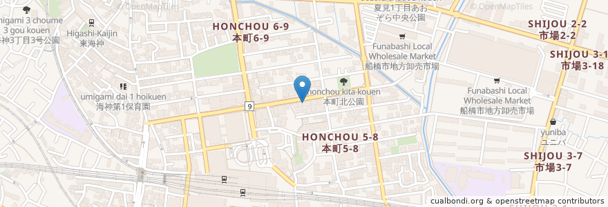 Mapa de ubicacion de ゆで太郎 en Japonya, 千葉県, 船橋市.