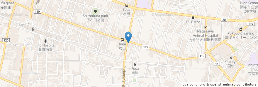 Mapa de ubicacion de Cafe Gallery さえずり AED en Japonya, 東京都, 調布市.