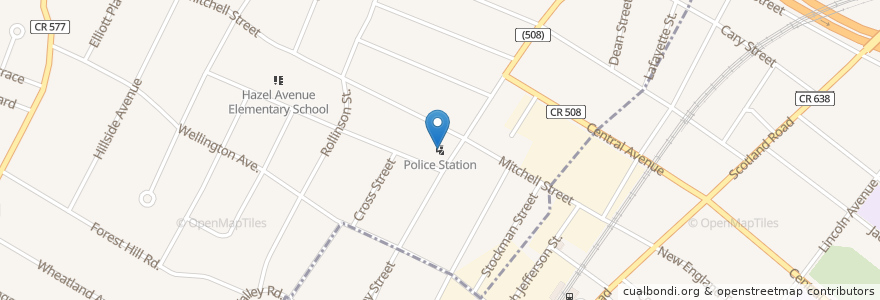Mapa de ubicacion de Police Station en 美利坚合众国/美利堅合眾國, 新泽西州 / 新澤西州 / 紐澤西州, Essex County, West Orange.