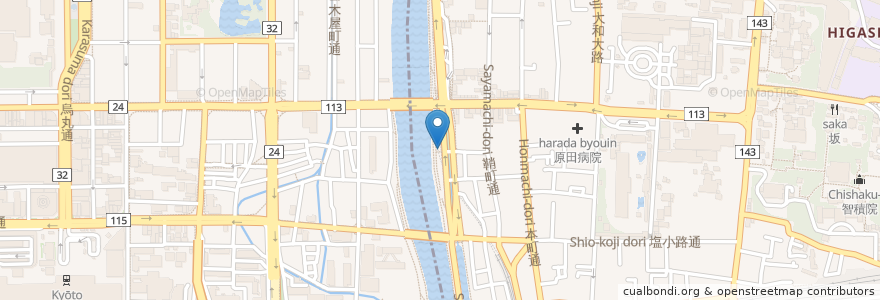 Mapa de ubicacion de 七条西駐輪場 en Japão, 京都府, Quioto, 下京区, 東山区.