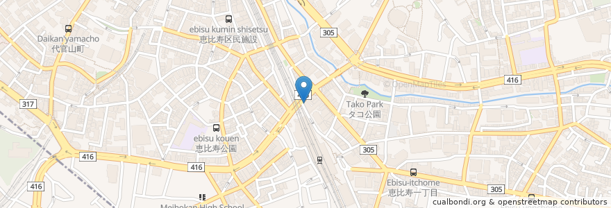 Mapa de ubicacion de 博多満月 en 日本, 東京都, 渋谷区, 恵比寿).