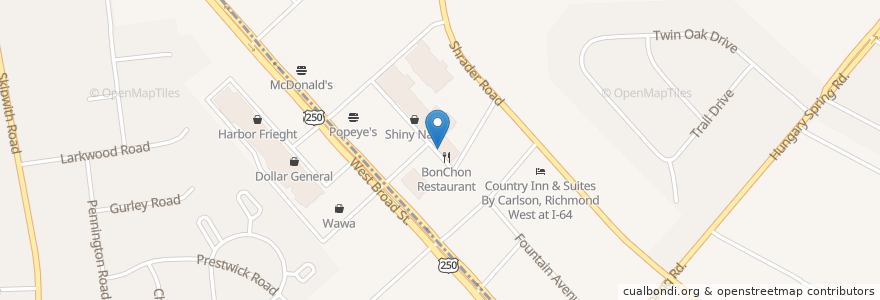 Mapa de ubicacion de Bellacino’s Restaurant en アメリカ合衆国, バージニア州, Henrico County, Laurel.
