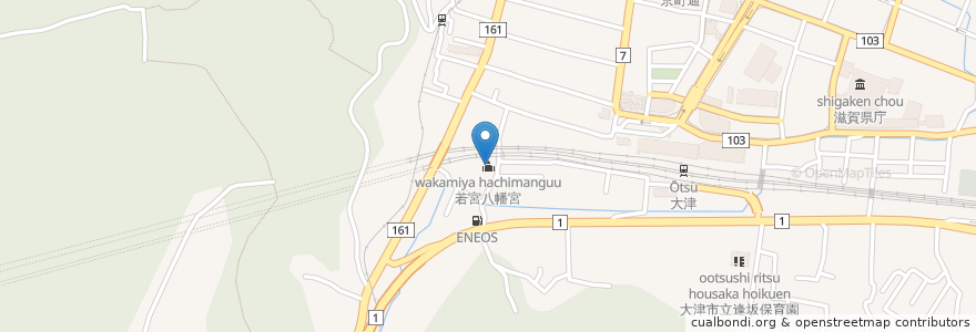 Mapa de ubicacion de 若宮八幡宮 en Japonya, 滋賀県, 大津市.