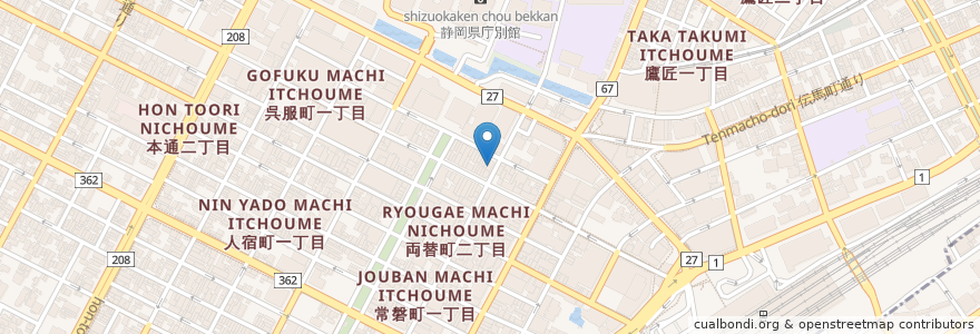 Mapa de ubicacion de 北前そば 高田屋 en Japan, Shizuoka Prefecture, Shizuoka, Aoi Ward.