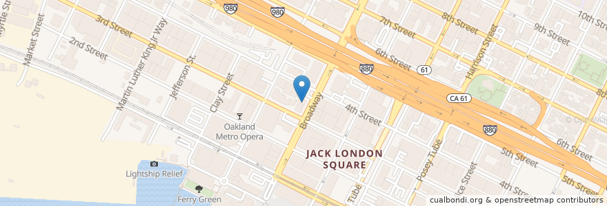 Mapa de ubicacion de Elbo Room Jack London en アメリカ合衆国, カリフォルニア州, アラメダ郡, オークランド.