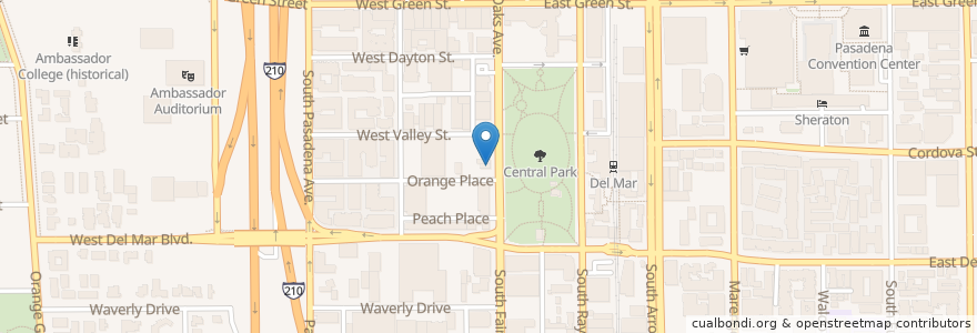 Mapa de ubicacion de Central Park Restaurant en United States, California, Los Angeles County, Pasadena.