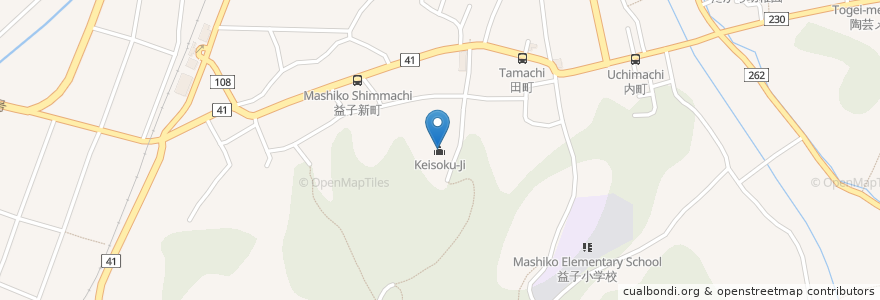 Mapa de ubicacion de Keisoku-Ji en Japonya, 栃木県, 芳賀郡, 益子町.