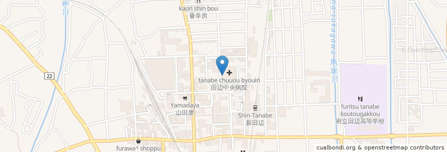 Mapa de ubicacion de 田辺中央病院京田辺市在宅介護支援センター en اليابان, 京都府, 京田辺市.