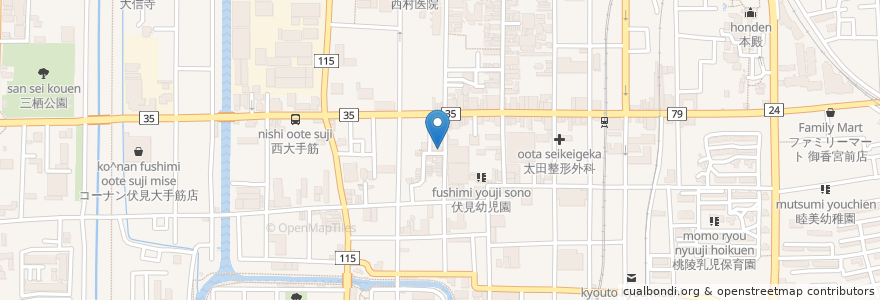 Mapa de ubicacion de 創作dining 楽 en 日本, 京都府, 京都市, 伏見区.