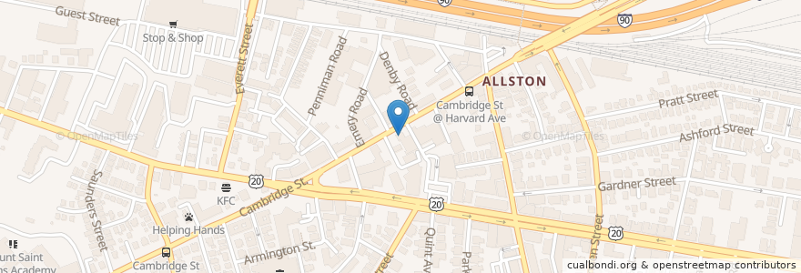 Mapa de ubicacion de Allston en Verenigde Staten, Massachusetts, Suffolk County, Boston.