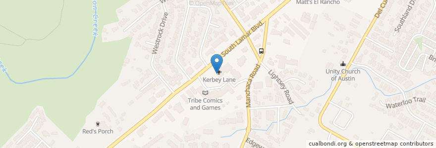 Mapa de ubicacion de Kerbey Lane en Estados Unidos Da América, Texas, Travis County, Austin.