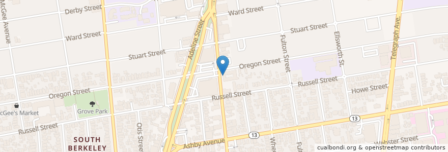 Mapa de ubicacion de Elmwood Care Center en الولايات المتّحدة الأمريكيّة, كاليفورنيا, مقاطعة ألاميدا (كاليفورنيا), Berkeley.