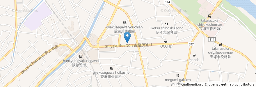 Mapa de ubicacion de 落合食堂 en Japan, Präfektur Hyōgo, 宝塚市.