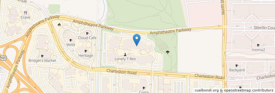Mapa de ubicacion de Charlie’s Cafe en アメリカ合衆国, カリフォルニア州, Santa Clara County, Mountain View.