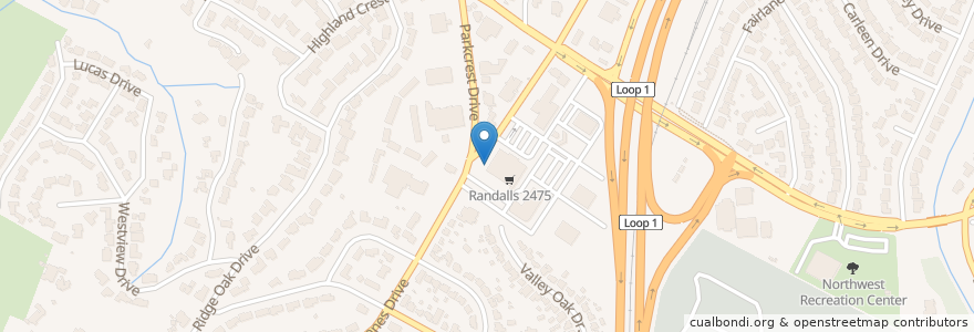 Mapa de ubicacion de Randalls Pharmacy en 美利坚合众国/美利堅合眾國, 得克萨斯州 / 德克薩斯州 / 德薩斯州, Travis County, 奥斯汀 / 柯士甸.
